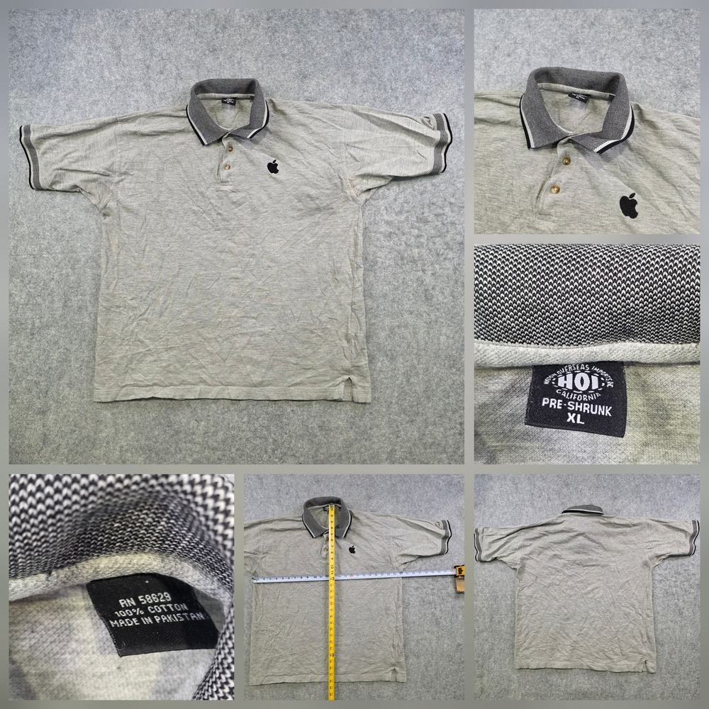 VTG Apple Embroidered Logo Polo Shirt Mens XL Gray Tech Computer STAINS
